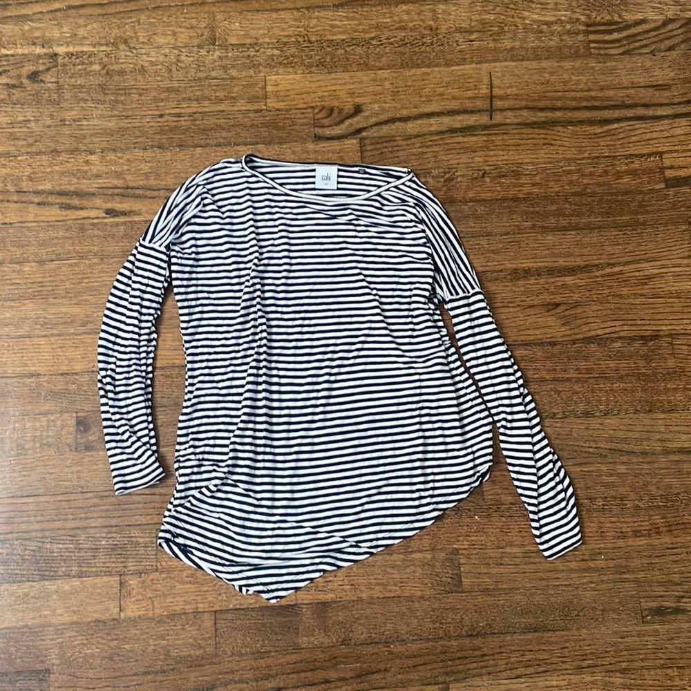 Navy blue and white striped top, size: M